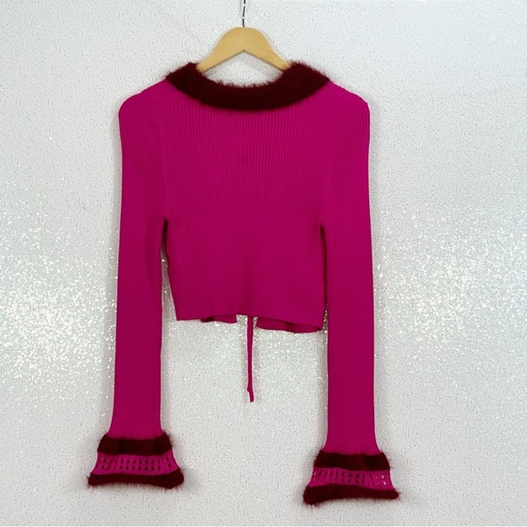 UO Rosie Faux Fur Trim Cardigan NWT Size Large - Picture 9 of 16